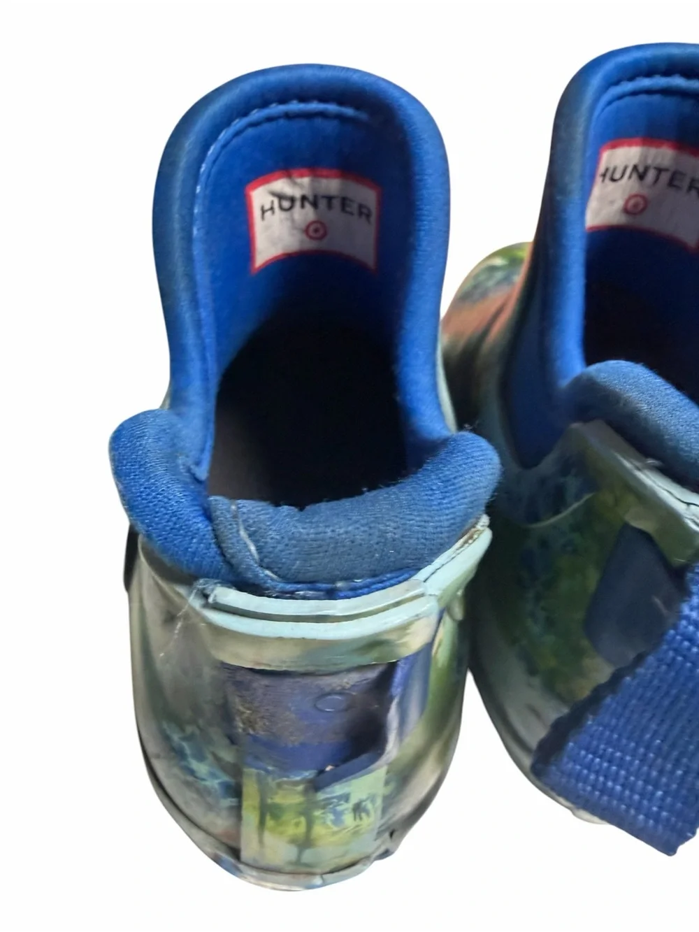 Hunter Kids Blue and Green Camo Short Rain Boots Toddler Size 8